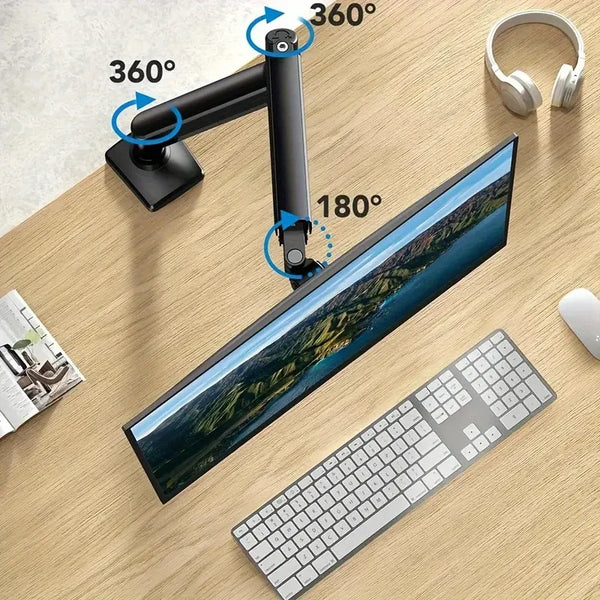 Single Monitor Mount for 13″–32″ Screens, Height Adjustable Monitor Arm with C-Clamp & Grommet Base, Home Office Monitor Stand