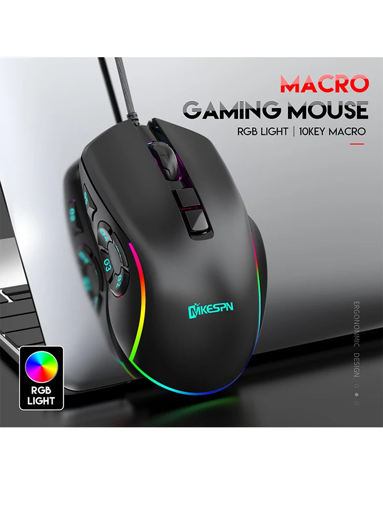 RGB Wired Gaming Mouse – 12,800 DPI, 10 Programmable Buttons
