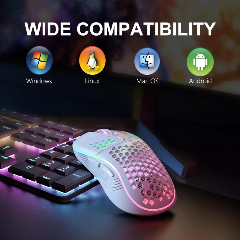 Wireless RGB Gaming Mouse – 2.4G, Adjustable DPI, Honeycomb Design