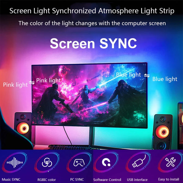 Computer Screen Synchronization Light Strip Monitor Ambilight LED Lights Ambient Lighting PC Backlight Pickup Light Game Room
