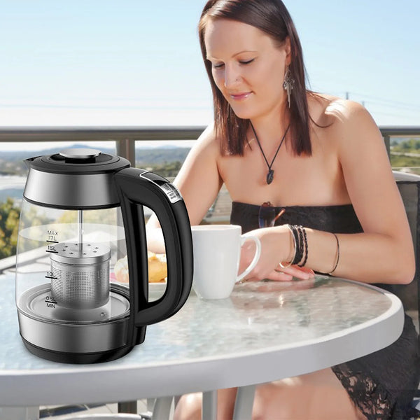 Electric Kettle 220V Electric Health Kettle Stainless Steel Borosilicate Glass Blue Light 1500W Hot Water Tea Kettle Home Applia
