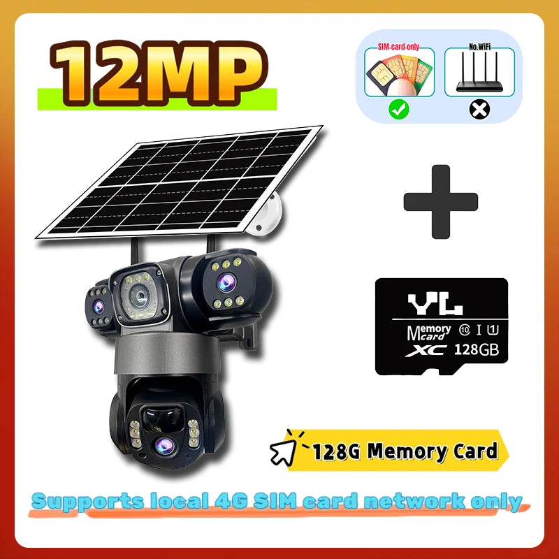 Security Camera 12MP Solar Camera Home Security 4G Camera PTZ 360° Outdoor CCTV with Color Night Vision Motion Sensor Alarms