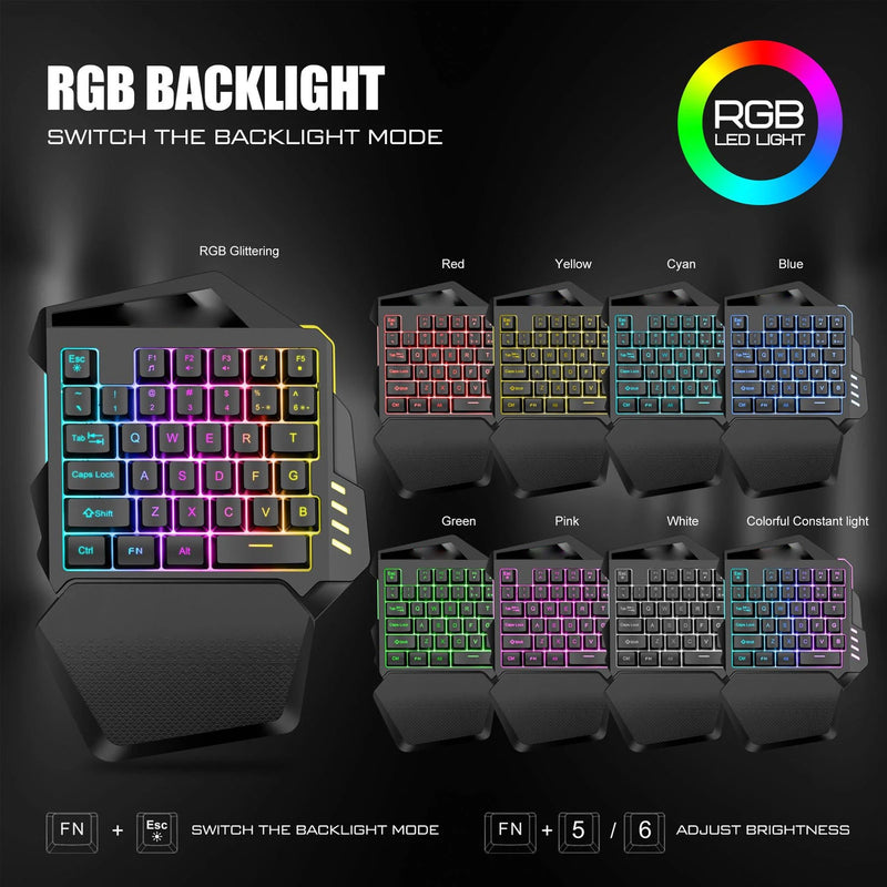 One Handed Gaming Keyboard 2.4G Wireless RGB Lighting ABS 35 Keys Gaming Keyboard for Computer Mini Mechanical Keyboard