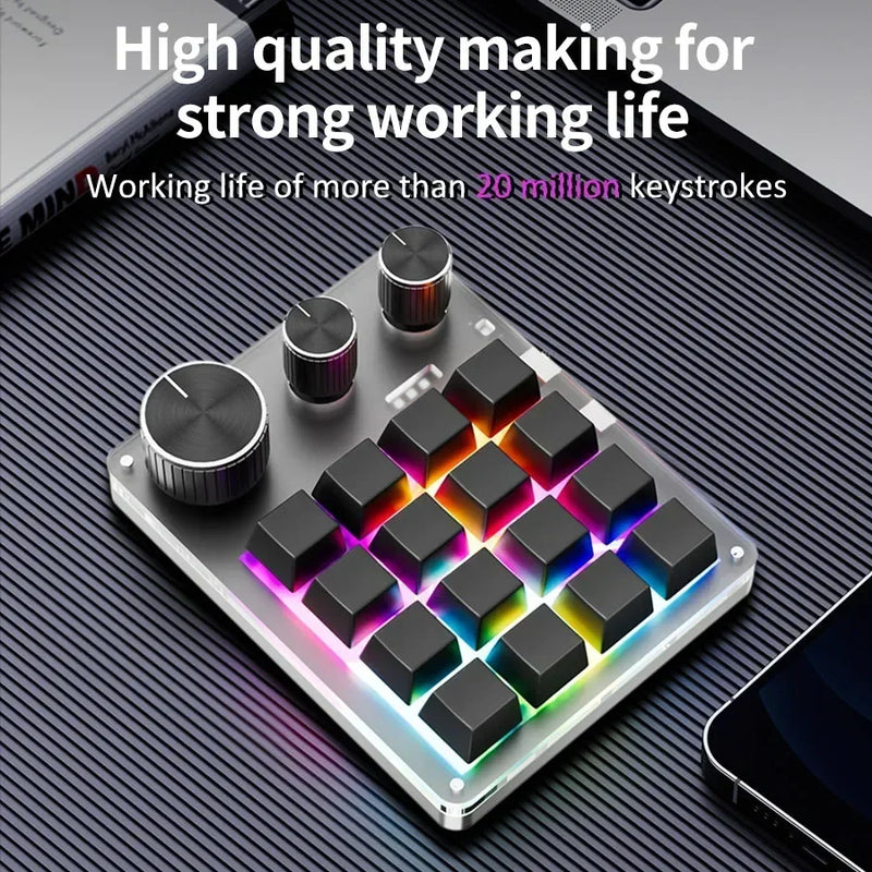 16 Keys 3 Knobs Mechanical Gaming Keyboard USB Wired Bluetooth/ Wireless Programming Macro Mini Keyboard Custom Hot-swap Keypad