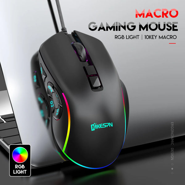 RGB Wired Gaming Mouse – 12,800 DPI, 10 Programmable Buttons
