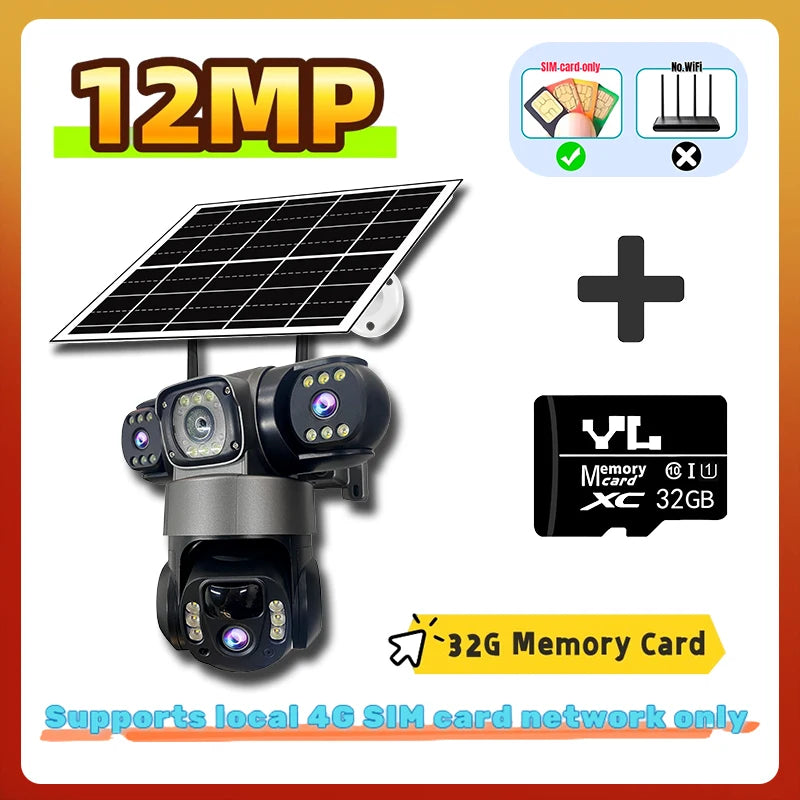 Security Camera 12MP Solar Camera Home Security 4G Camera PTZ 360° Outdoor CCTV with Color Night Vision Motion Sensor Alarms