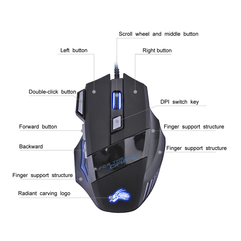 Wired Gaming Mouse – 7 Buttons, 5500 DPI, Backlit