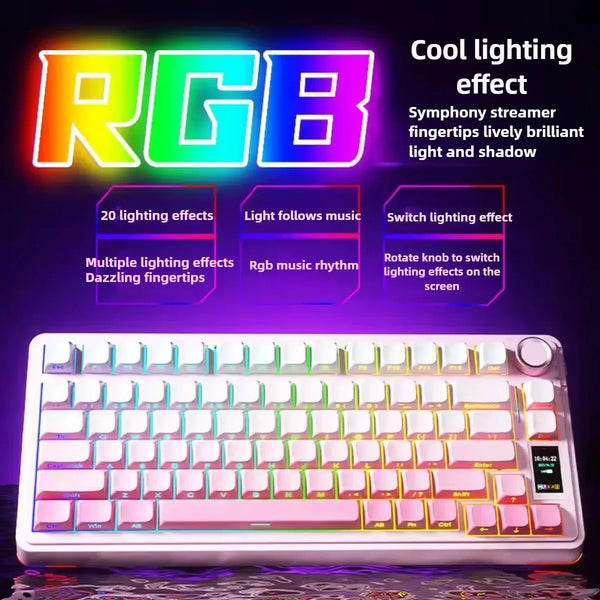 RGB keyboard with colorful lighting effects on a dark background