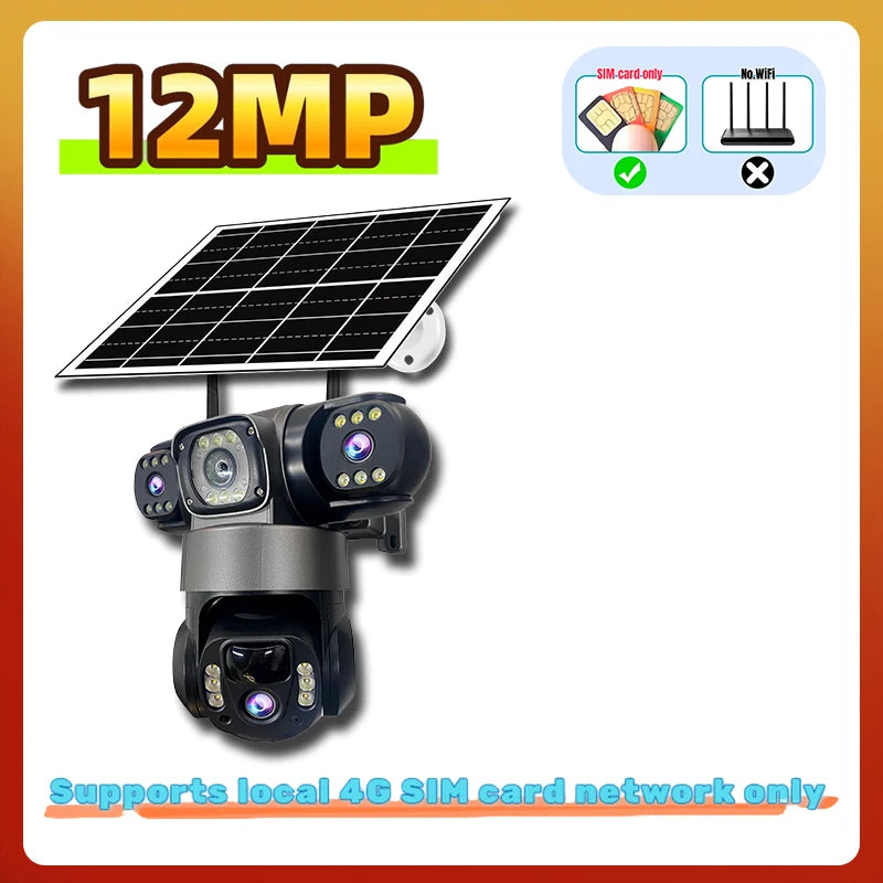 Security Camera 12MP Solar Camera Home Security 4G Camera PTZ 360° Outdoor CCTV with Color Night Vision Motion Sensor Alarms