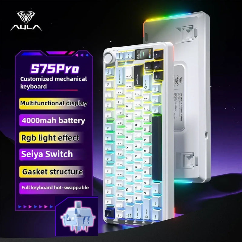 AULA F75/S75Pro Gaming Keyboard 2.4G Wireless/Bluetooth/Wired RGB Customized 75% Layout OEM Profile Gasket Structure Keyboard