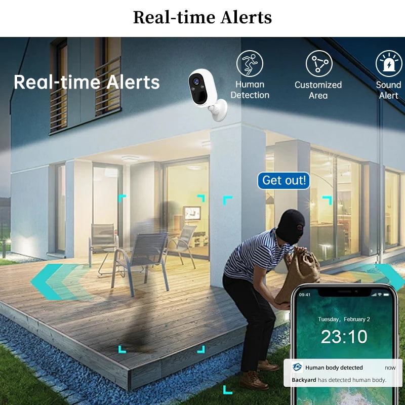 Security Cameras Wireless Outdoor, 2K 3MP Battery Powered WiFi Security Camera with Spotlight Siren, 2-Way Audio, Waterproof