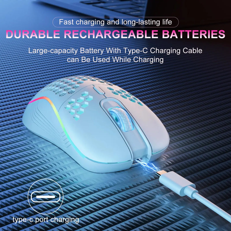 Wireless RGB Gaming Mouse – 2.4G, Adjustable DPI, Honeycomb Design