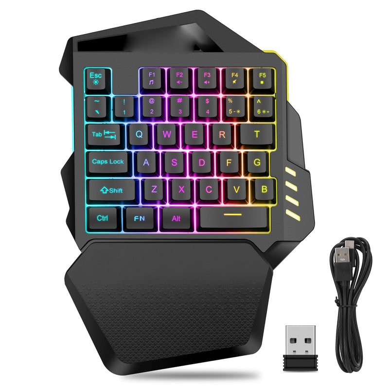 One Handed Gaming Keyboard 2.4G Wireless RGB Lighting ABS 35 Keys Gaming Keyboard for Computer Mini Mechanical Keyboard