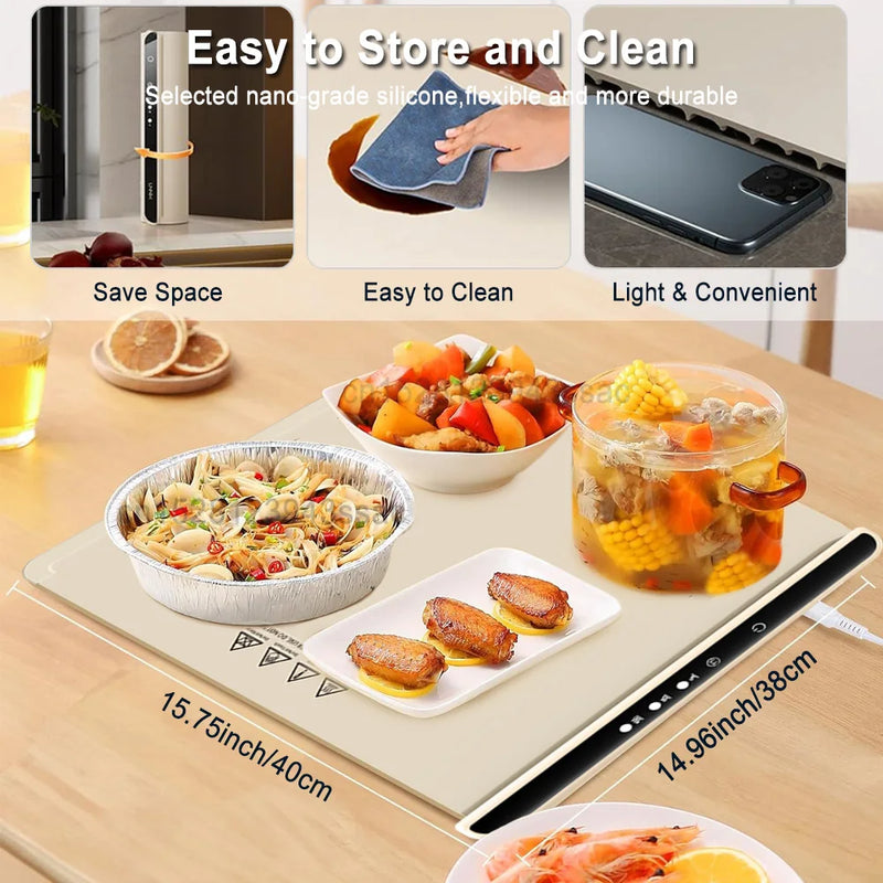 Food Warmer Mat Electric Warming Tray Foldable Coffee Warming Pad for Food Portable Electric Warming Tray Silicone Warmer Plate