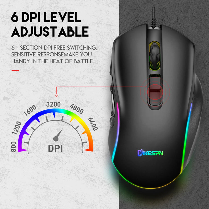 RGB Wired Gaming Mouse – 12,800 DPI, 10 Programmable Buttons
