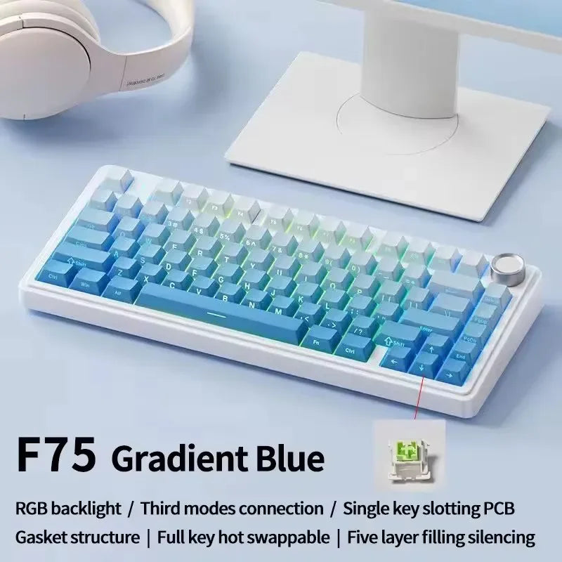 AULA F75/S75Pro Gaming Keyboard 2.4G Wireless/Bluetooth/Wired RGB Customized 75% Layout OEM Profile Gasket Structure Keyboard