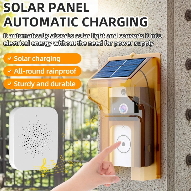 Outdoor Wireless Doorbell with Solar Cover Camera Wifi Digital Door Peepholes Waterproof Smart Home Intercom Video Eye Ring Bell