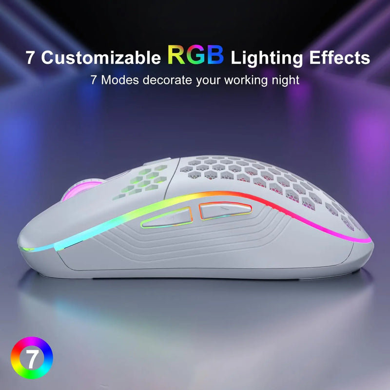 Wireless RGB Gaming Mouse – 2.4G, Adjustable DPI, Honeycomb Design