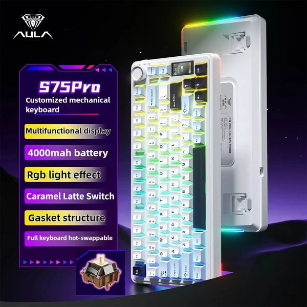 AULA F75/S75Pro Gaming Keyboard 2.4G Wireless/Bluetooth/Wired RGB Customized 75% Layout OEM Profile Gasket Structure Keyboard