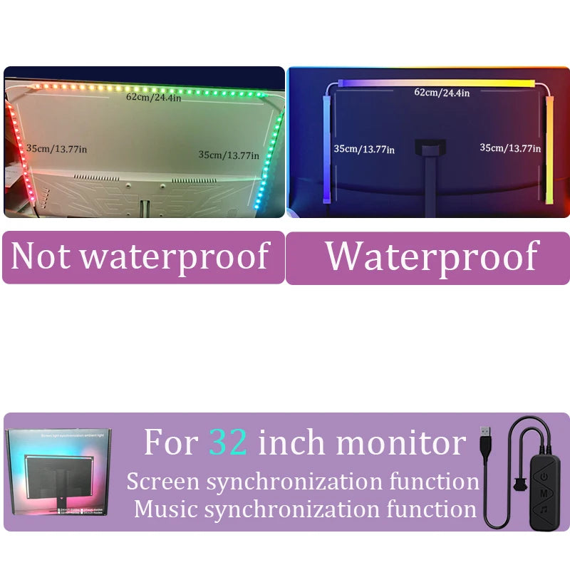 Gaming Lights Computer Screen SYNC Lights Strip Smart Ambient Lighting PC Display Backlight Software Control RGB DIY Light Game