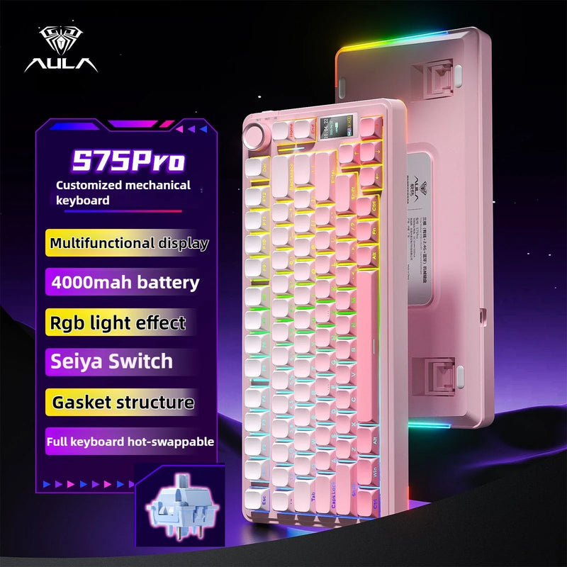 AULA F75/S75Pro Gaming Keyboard 2.4G Wireless/Bluetooth/Wired RGB Customized 75% Layout OEM Profile Gasket Structure Keyboard