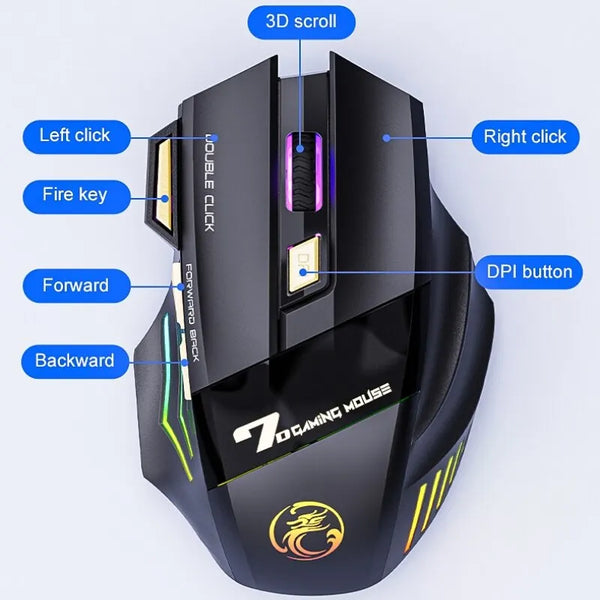 iMICE GW-X7 Wireless Gaming Mouse – 3200 DPI, Dual Mode, 7 Keys