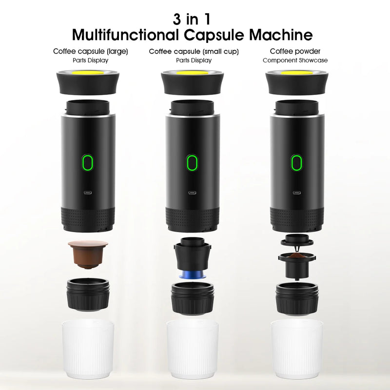 New Portable 3-in-1 Wireless Espresso Coffee Maker - Ideal for Travel, Car, Home & Camping | Capsule & Powder Compatible
