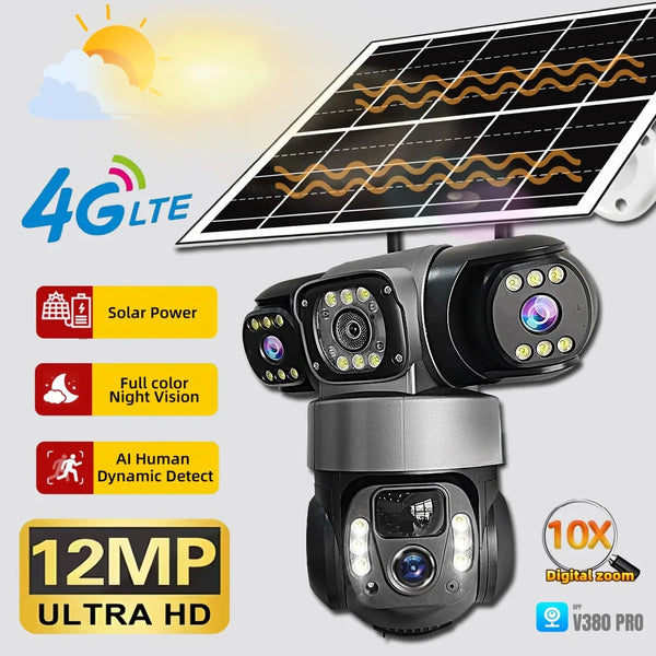 Security Camera 12MP Solar Camera Home Security 4G Camera PTZ 360° Outdoor CCTV with Color Night Vision Motion Sensor Alarms