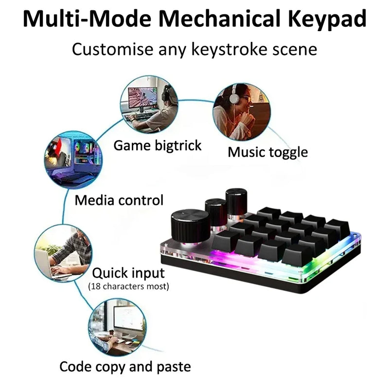16 Keys 3 Knobs Mechanical Gaming Keyboard USB Wired Bluetooth/ Wireless Programming Macro Mini Keyboard Custom Hot-swap Keypad